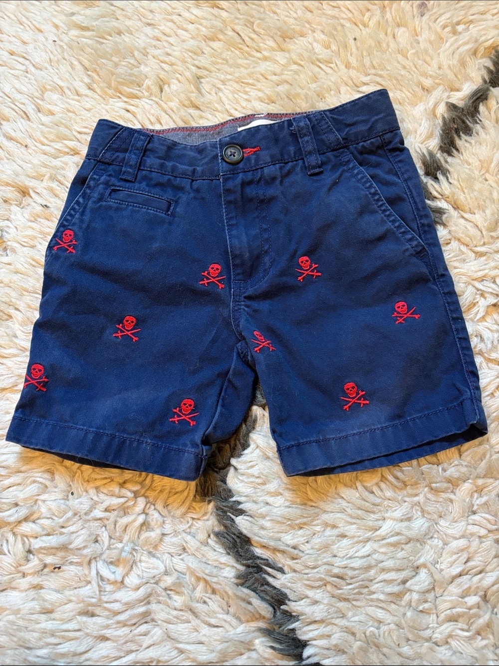 Boden Navy Blue Shorts with Red Skull Embroidery